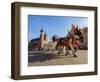 Horse Carriage with St. Mary Basilica in the background, Main Market Square, Cracow, Lesser Poland-Karol Kozlowski-Framed Photographic Print