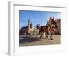 Horse Carriage with St. Mary Basilica in the background, Main Market Square, Cracow, Lesser Poland-Karol Kozlowski-Framed Photographic Print