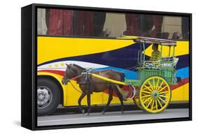 Horse Cart Walk by Colorfully Painted Bus, Manila, Philippines-Keren Su-Framed Stretched Canvas