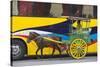 Horse Cart Walk by Colorfully Painted Bus, Manila, Philippines-Keren Su-Stretched Canvas