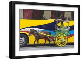 Horse Cart Walk by Colorfully Painted Bus, Manila, Philippines-Keren Su-Framed Photographic Print