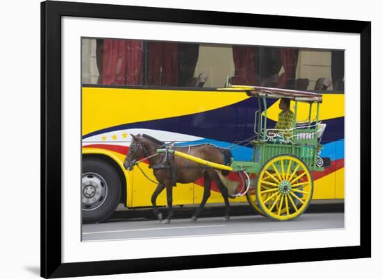 Horse Cart Walk by Colorfully Painted Bus, Manila, Philippines-Keren Su-Framed Photographic Print