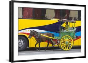 Horse Cart Walk by Colorfully Painted Bus, Manila, Philippines-Keren Su-Framed Photographic Print