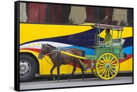 Horse Cart Walk by Colorfully Painted Bus, Manila, Philippines-Keren Su-Framed Stretched Canvas