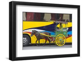 Horse Cart Walk by Colorfully Painted Bus, Manila, Philippines-Keren Su-Framed Premium Photographic Print