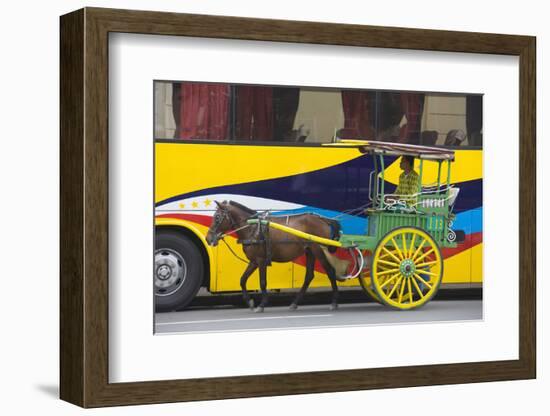 Horse Cart Walk by Colorfully Painted Bus, Manila, Philippines-Keren Su-Framed Photographic Print