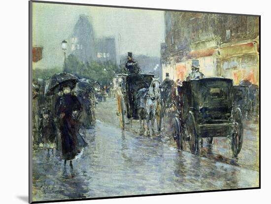 Horse Drawn Cabs at Evening, New York, C.1890-Childe Hassam-Mounted Giclee Print