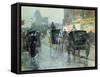 Horse Drawn Cabs at Evening, New York, C.1890-Childe Hassam-Framed Stretched Canvas