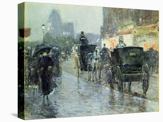 Horse Drawn Cabs at Evening, New York, C.1890-Childe Hassam-Stretched Canvas