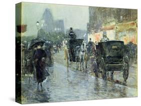 Horse Drawn Cabs at Evening, New York, C.1890-Childe Hassam-Stretched Canvas