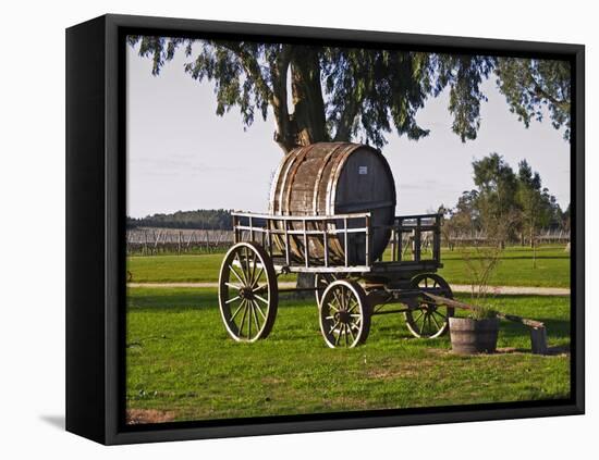Horse Drawn Carriage Cart and Wooden Barrel, Bodega Juanico Familia Deicas Winery, Juanico-Per Karlsson-Framed Stretched Canvas