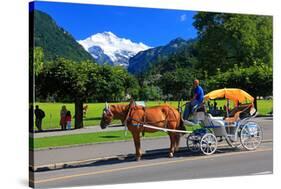 Horse-drawn Carriage on Hoeheweg Street with View of the Jungfrau Massif, Interlaken-null-Stretched Canvas