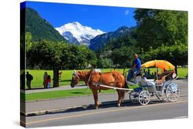 Horse-drawn Carriage on Hoeheweg Street with View of the Jungfrau Massif, Interlaken-null-Stretched Canvas