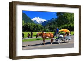 Horse-drawn Carriage on Hoeheweg Street with View of the Jungfrau Massif, Interlaken-null-Framed Art Print