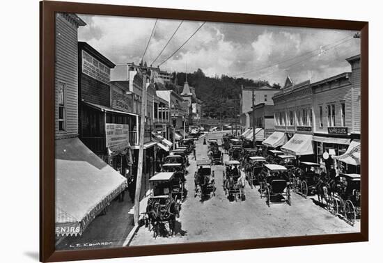 Horse-Drawn Carriages and Storefronts on Mackinac Island-null-Framed Photographic Print