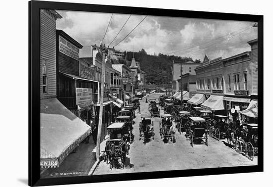 Horse-Drawn Carriages and Storefronts on Mackinac Island-null-Framed Photographic Print