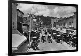 Horse-Drawn Carriages and Storefronts on Mackinac Island-null-Framed Photographic Print