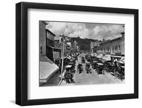 Horse-Drawn Carriages and Storefronts on Mackinac Island-null-Framed Photographic Print