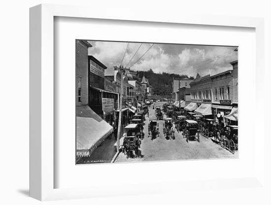 Horse-Drawn Carriages and Storefronts on Mackinac Island-null-Framed Photographic Print