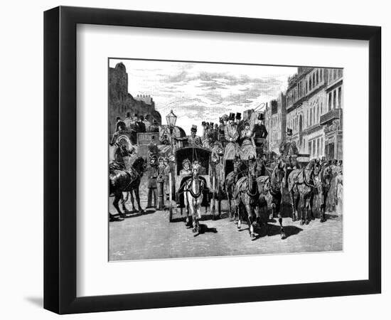 Horse-Drawn Carriages in Piccadilly, London, 1883-null-Framed Art Print