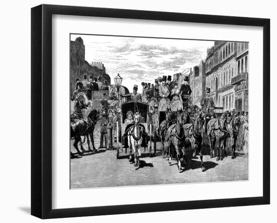 Horse-Drawn Carriages in Piccadilly, London, 1883-null-Framed Art Print