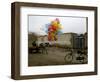 Horse Drawn Cart Drives Past as Balloons Tied to a Bicycle Flutter in the Wind-null-Framed Photographic Print