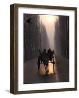 Horse Drawn Cart Makes its Way Toward the Center of the City on a Cold Morning in Srinagar, India-null-Framed Photographic Print