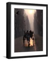 Horse Drawn Cart Makes its Way Toward the Center of the City on a Cold Morning in Srinagar, India-null-Framed Photographic Print