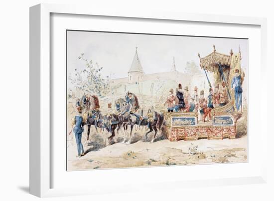 Horse Drawn Decorated Wagon Carrying Professional Musicians, 16th Century, 1886-Armand Jean Heins-Framed Giclee Print