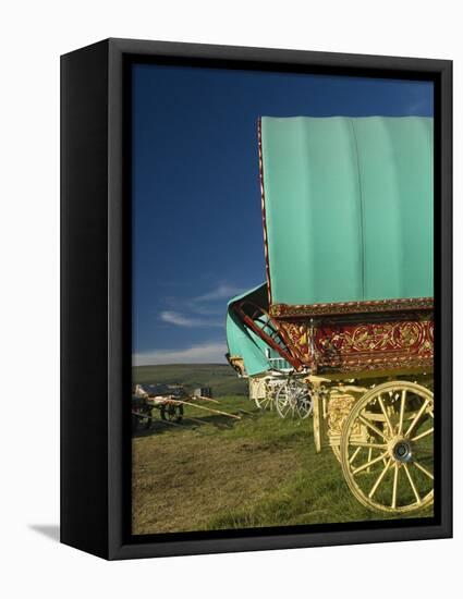 Horse Drawn Hooped Caravan, Appleby Annual Horse Fair, Eden Valley, Lake District, Cumbria, England-James Emmerson-Framed Stretched Canvas