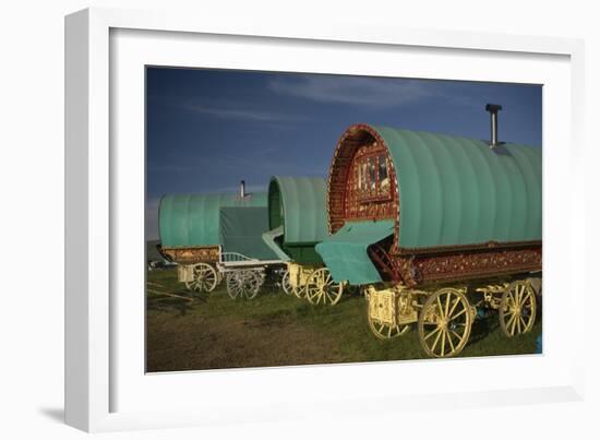 Horse Drawn Hooped Caravans, Appleby Annual Horse Fair, Eden Valley, Cumbria, England-James Emmerson-Framed Photographic Print