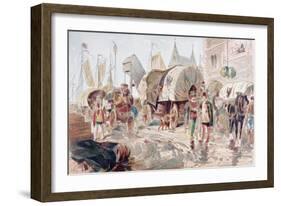 Horse Drawn Wagons Full of Goods and Belonging to the Hanseatic League Arrive at a Port-Armand Jean Heins-Framed Giclee Print