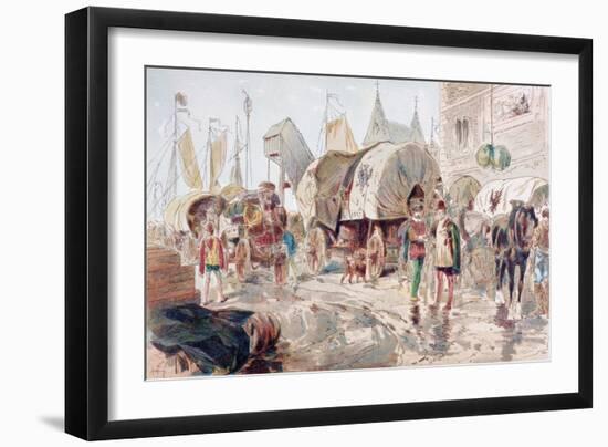 Horse Drawn Wagons Full of Goods and Belonging to the Hanseatic League Arrive at a Port-Armand Jean Heins-Framed Giclee Print