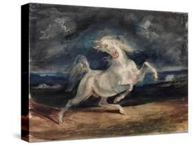 Horse Frightened by Lightning-Eugene Delacroix-Stretched Canvas