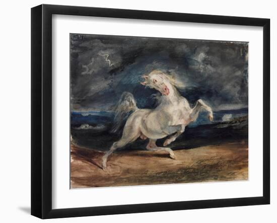 Horse Frightened by Lightning-Eugene Delacroix-Framed Giclee Print