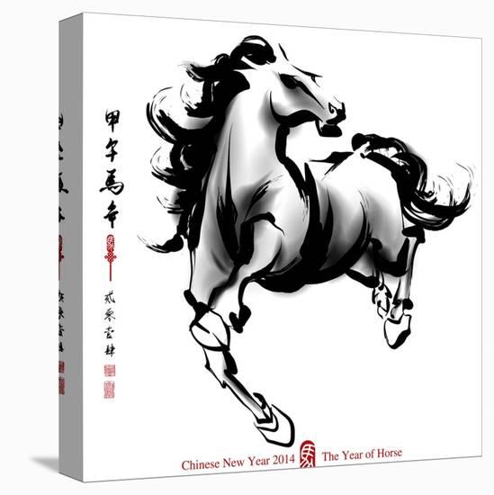 Horse Ink Painting, Chinese New Year 2014. Translation: Year Of Horse-yienkeat-Stretched Canvas