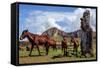 Horse near Statues on the Isla De Pascua. Rapa Nui. Easter Island-Vladimir Krupenkin-Framed Stretched Canvas