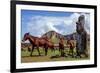 Horse near Statues on the Isla De Pascua. Rapa Nui. Easter Island-Vladimir Krupenkin-Framed Photographic Print