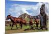 Horse near Statues on the Isla De Pascua. Rapa Nui. Easter Island-Vladimir Krupenkin-Mounted Photographic Print