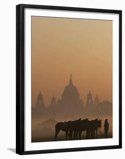Horse Owners Wait for Tourists in Calcutta, India-null-Framed Premium Photographic Print