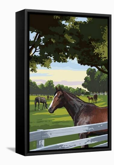 Horse Pasture-Lantern Press-Framed Stretched Canvas