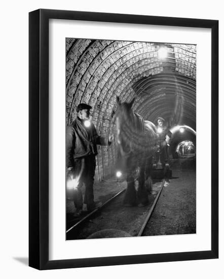 Horse Pulling Cart in Coal Mine-null-Framed Photographic Print