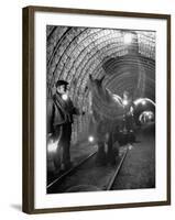 Horse Pulling Cart in Coal Mine-null-Framed Photographic Print