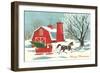 Horse Pulling Sleigh Wtih Tree-null-Framed Art Print