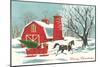 Horse Pulling Sleigh Wtih Tree-null-Mounted Art Print