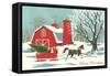 Horse Pulling Sleigh Wtih Tree-null-Framed Stretched Canvas