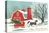 Horse Pulling Sleigh Wtih Tree-null-Stretched Canvas