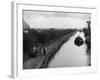 Horse Pulls a Barge Full of Coal Along the Canal Towpath-null-Framed Photographic Print