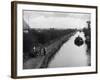 Horse Pulls a Barge Full of Coal Along the Canal Towpath-null-Framed Photographic Print