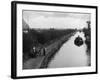 Horse Pulls a Barge Full of Coal Along the Canal Towpath-null-Framed Photographic Print